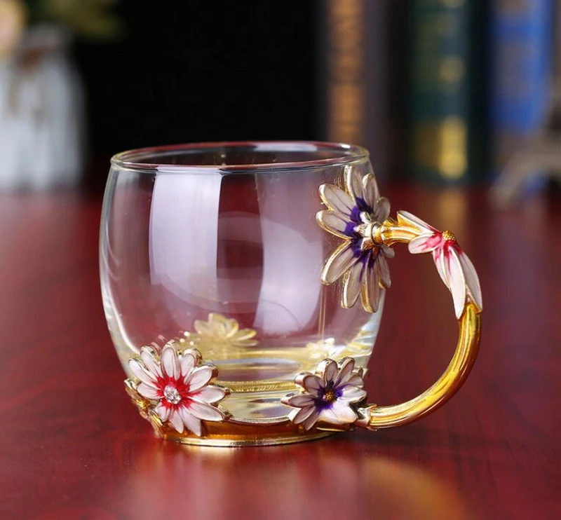 Creative enamel colorful glass crystal heat-resistant glass scented tea cup anti-ironing gift cup