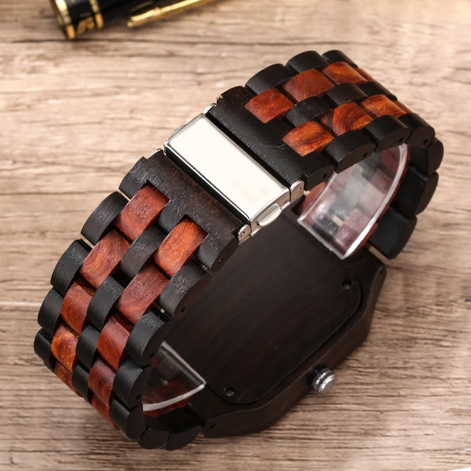 Retro Wood Calendar Watches for Men Creative Rectangle Dial Clock Man Full Natural Wooden Band Watch Date Quartz Wrist Watches