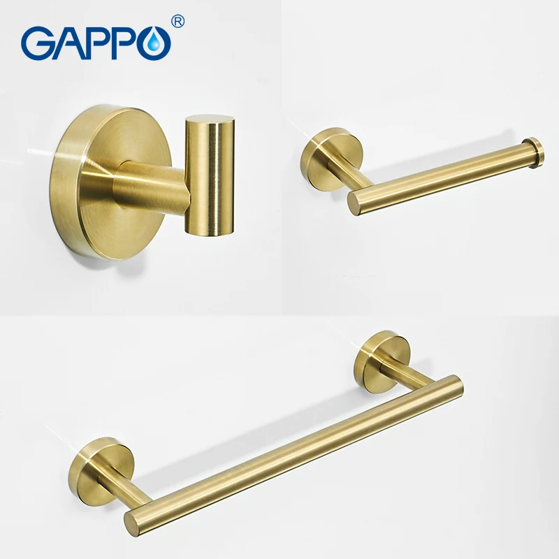 

GAPPO Gold Bathroom Hardware Set Robe Hook Single Towel Bar Robe Hook Paper Holder Bathroom Accessories Y38124-2