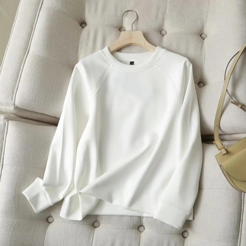 Jenny&Dave White Color Solid Simple Pullovers Loose Sweatshirt  Winter Hoodies Women England Style Fashion O-neck Causal Tops