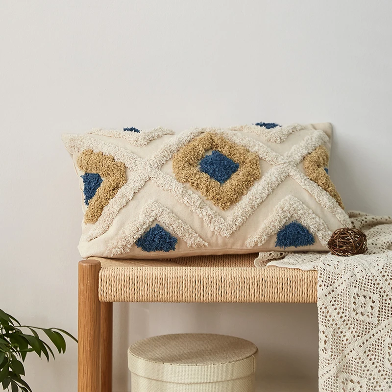 Moroccan Style Cushion Cover Tuft Handmade Pillow Cover 45x45cm/30x50cm Teal Pink Navy  For Sofa Bed  Grey Ivory Diamond Stripe