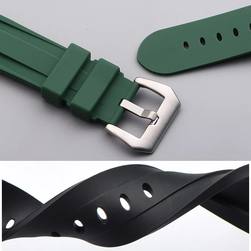 22mm 24mm 26mm Black Blue Red Green Silicone Watchband Replacement Rubber Band For Panerai Strap Wristband