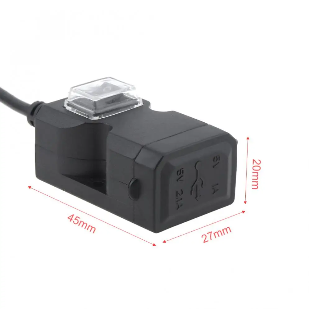 9V - 90V DC 5V 2.1A 1A Double USB Adapter Waterproof Motorcycle Charger with Switch Button and 2 Kinds Base Brackets