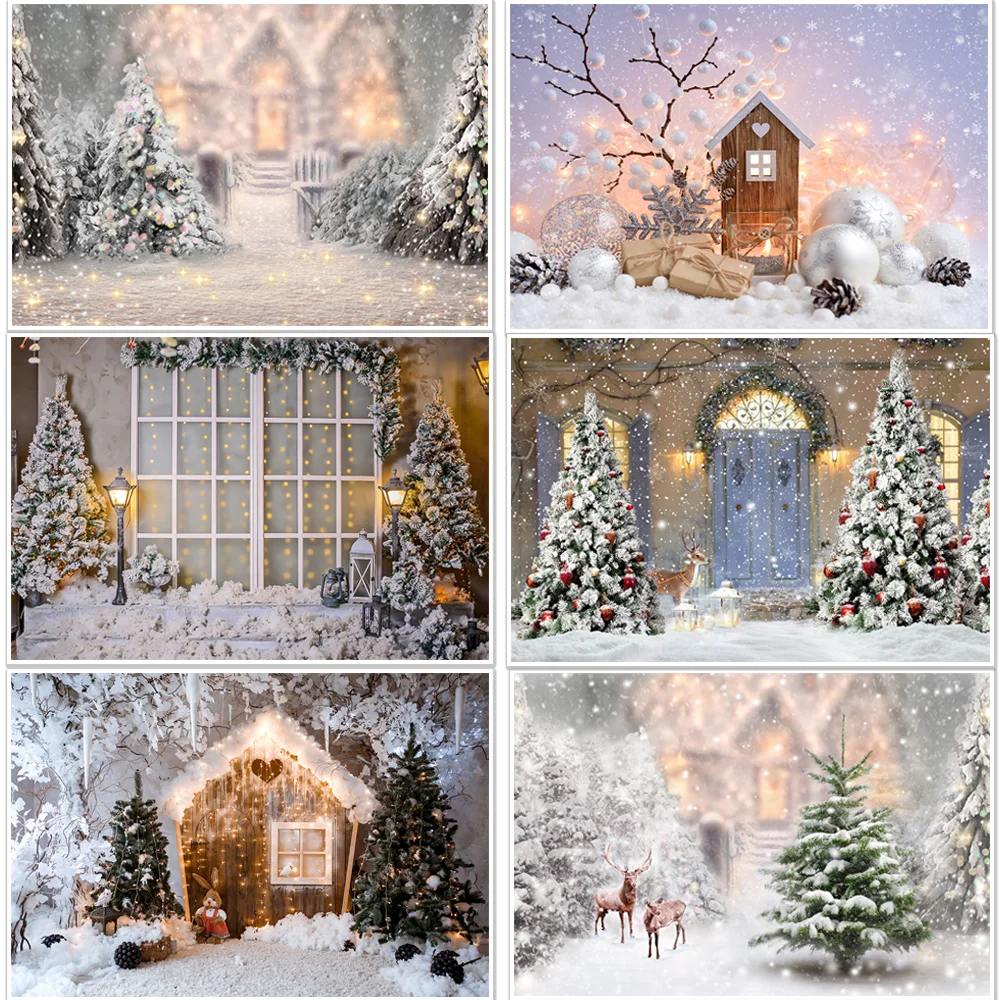 Winter Snowflakes Wonderland Photography Background Christmas Window Snow Backdrop Wooden House Decor Backgrounds Photo Studio
