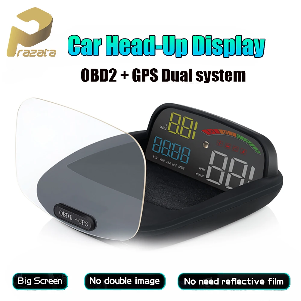 

Prazata Hud OBD2 Car Automobile On-board Computer C800 2 in 1 GPS OBD HD Speed Projector Digital Speedometer Head Up Display