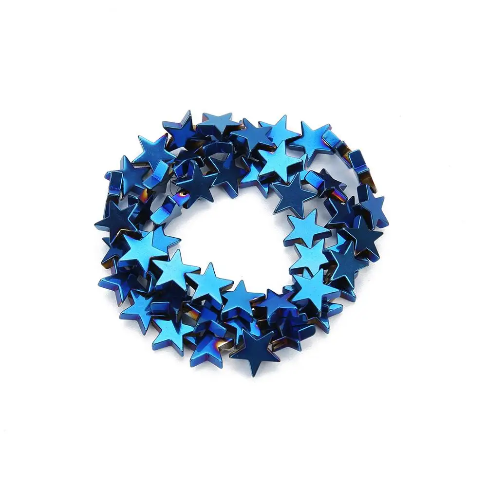 Natural Stone Black/Gold/Blue Pentagram Star Hematite Beads Plated Loose Beads 15inch 6/8/10MM for Jewelry Bracelet Making