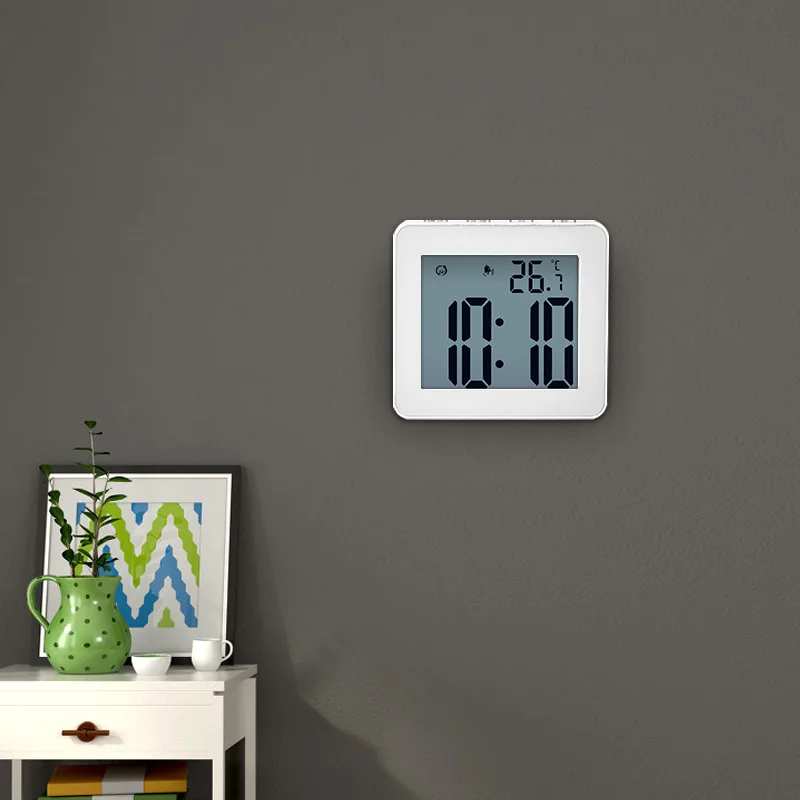 Nowe cyfrowe zegary łazienkowe proste LCD budzik elektroniczny zegarki wodoodporne temperatura łazienka budzik wiszący zegar