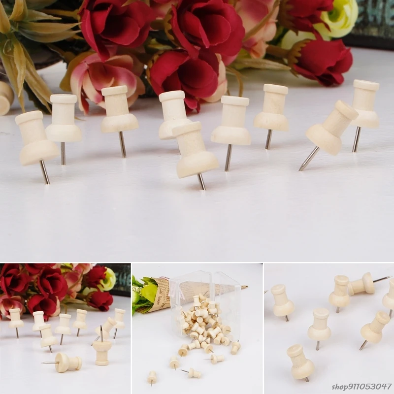 40 Pcs Houten Punaise Creatieve Decoratieve Tekening Push Pins Hout Hoofd Kantoor 21 Groothandel