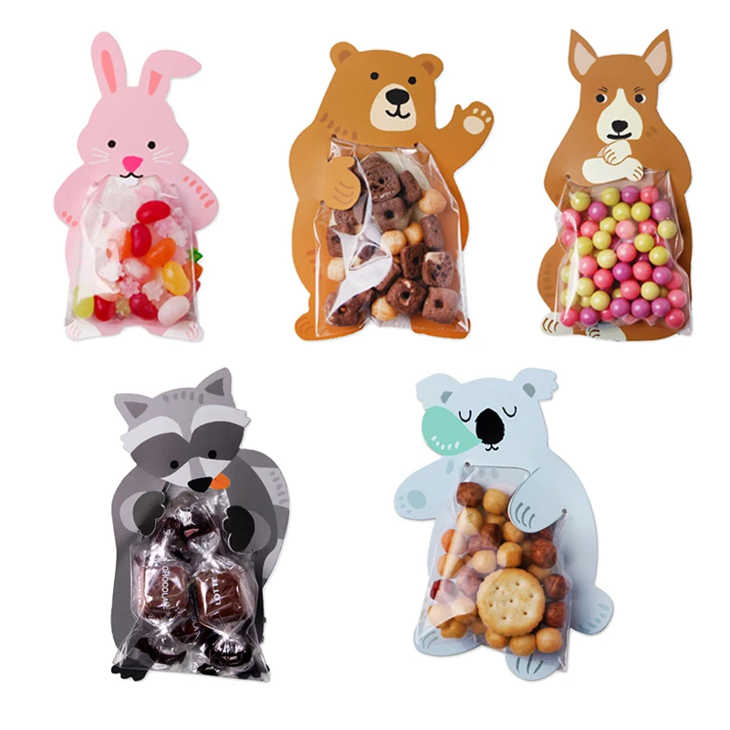 10pcs Jungle Animal Candy Bag Birthday Party Decorations Kids Safari Party Plastic Cookie Bags For Guests Baby Shower Boy Favors