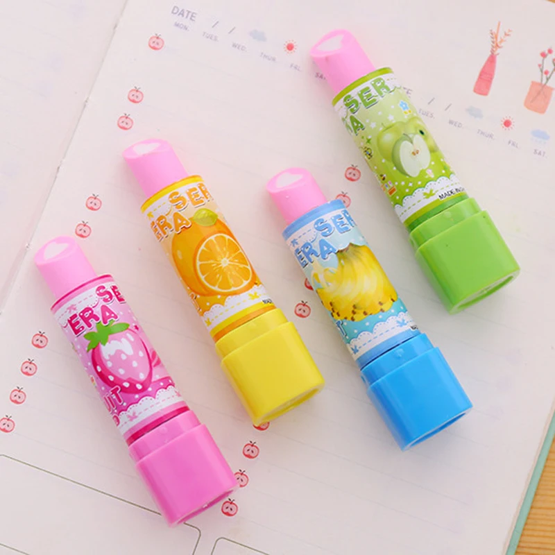 4pcs/lot Cute Fruit Lipstick Style Rubber Erasers For Girls Novelty Pencil Eraser Kids Gift Kawaii Stationery School Supplies