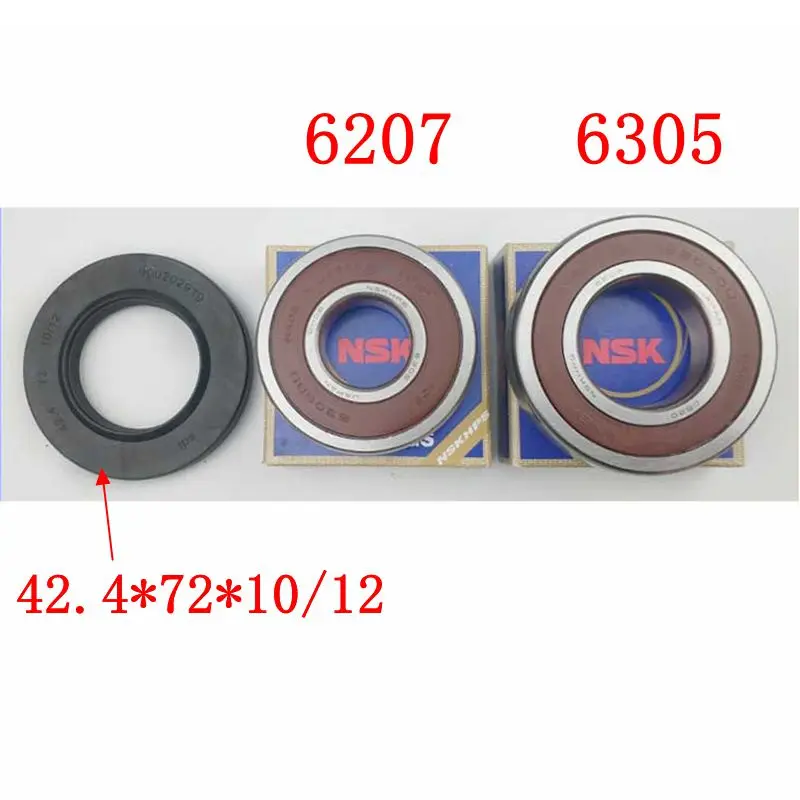 

for Bosch drum washing machine Water seal（42.4*72*10/12）+bearings 2 PCs（6207 6305）Oil seal Sealing ring parts