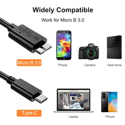 Imagen 2 del producto Cable Micro B USB C 3,0 para disco duro externo, Cable HDD de 5Gbps para Samsung S5, Note3, Toshiba, WD, Seagate, datos HDD, USB3.1