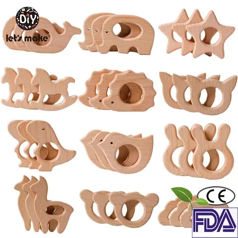 Wooden Baby Teether Animal Ring let's make