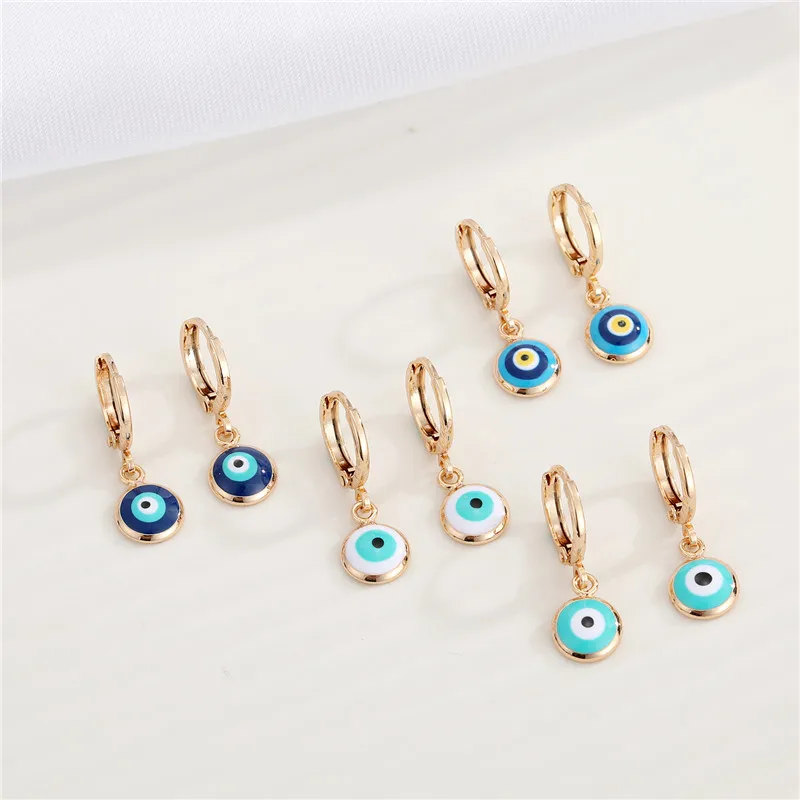 1Pair Lucky Turkish Evil Eye Small Hoop Earrings For Women Vintage Colorful Round Eye Copper Circle Ear Stud Female Jewelry E698