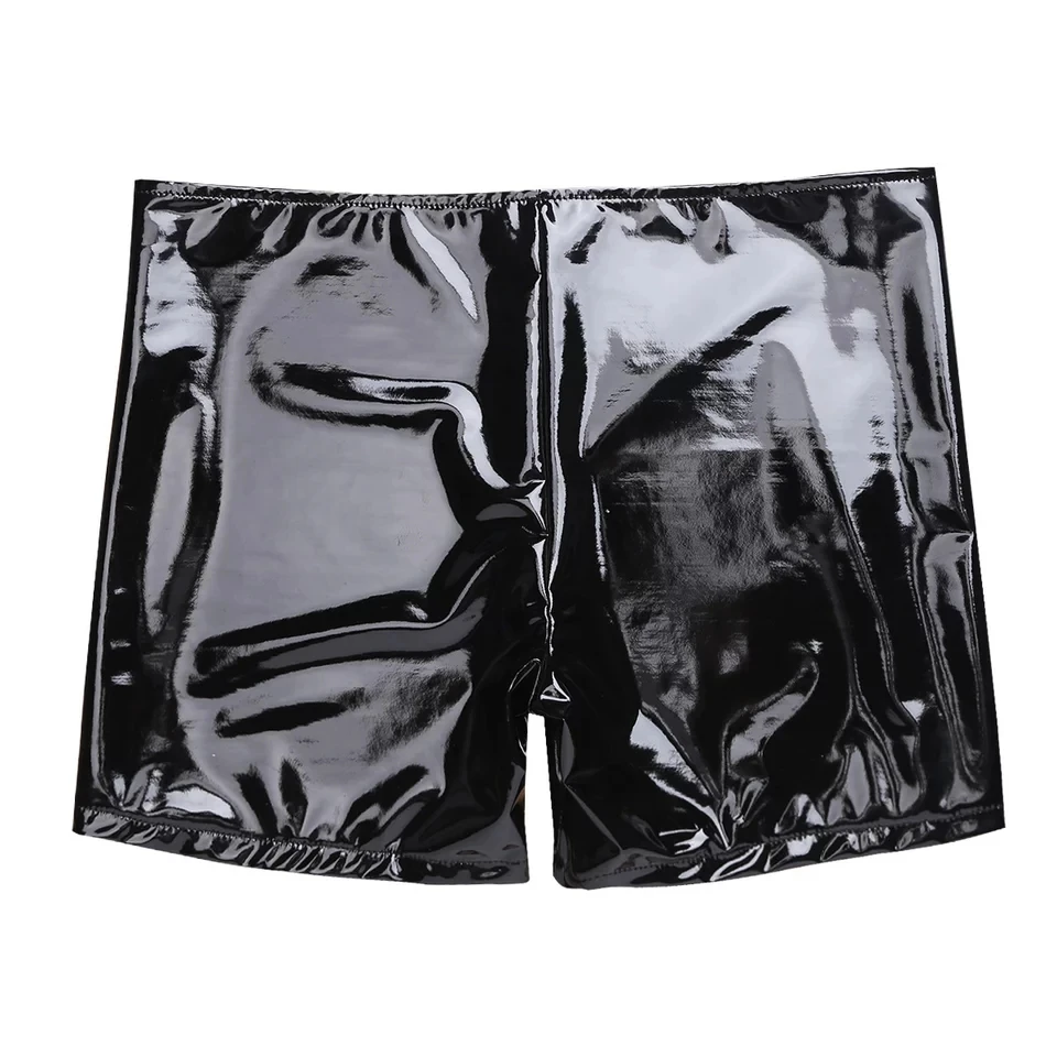 Mens Erotic Leather Hot Pants Short For Sex Porn Latex Underpants Zipper Beside Male Patent Leather Boxer Sexy Bottom Underwear