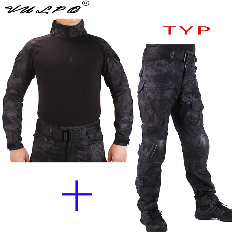 VULPO Hunting Tactical Camouflage BDU TYP Combat Uniform Shirt Met Broek En Elbow & KneePads Militaire Cosplay Uniform