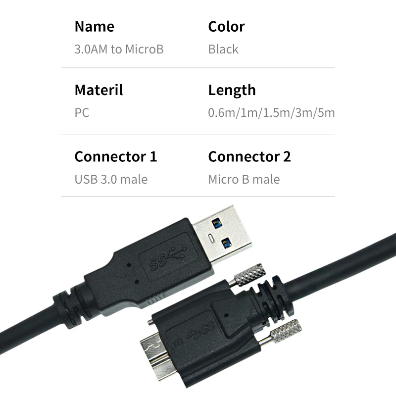 Industrial Camera Wire 3.0AM to MicroB USB 3.0 Cable High Quality Male to Male With Locking Screws 0.6m 1m 1.5m 3m 5m Wire