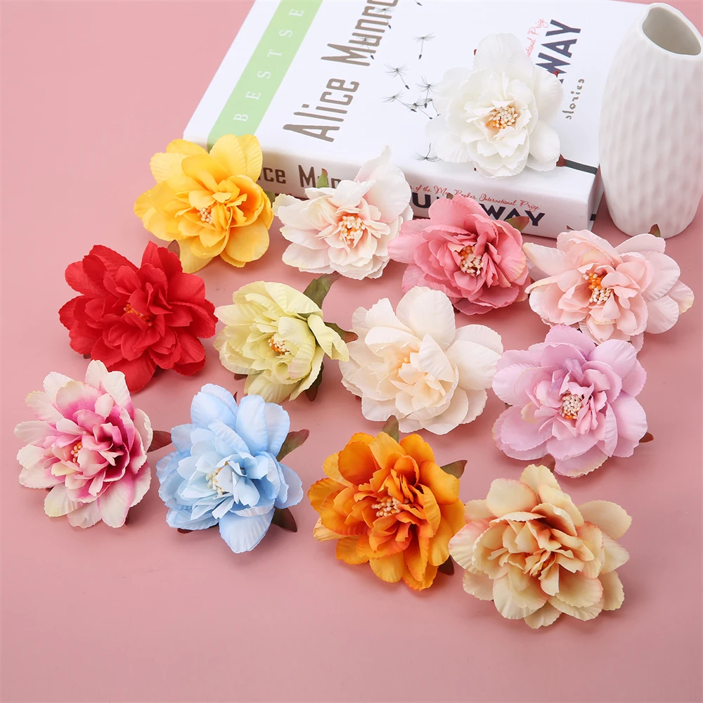 10 pz fiori artificiali teste 7cm fiore finto per la decorazione domestica decorazione di nozze seta rosa partito ghirlande fai da te artigianato