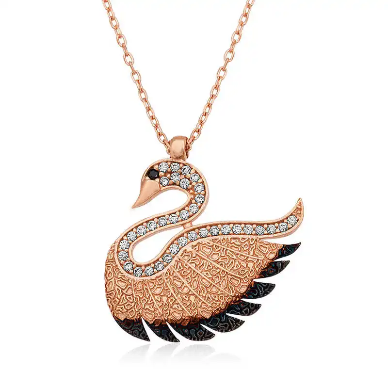 Silver Swan Lady Necklace 925 Sterling Women Fine Jewelry Wedding Party Birthday Gift - Jeweled - Box - Pendant - Chain Choker - Female - Ladies - Fashion