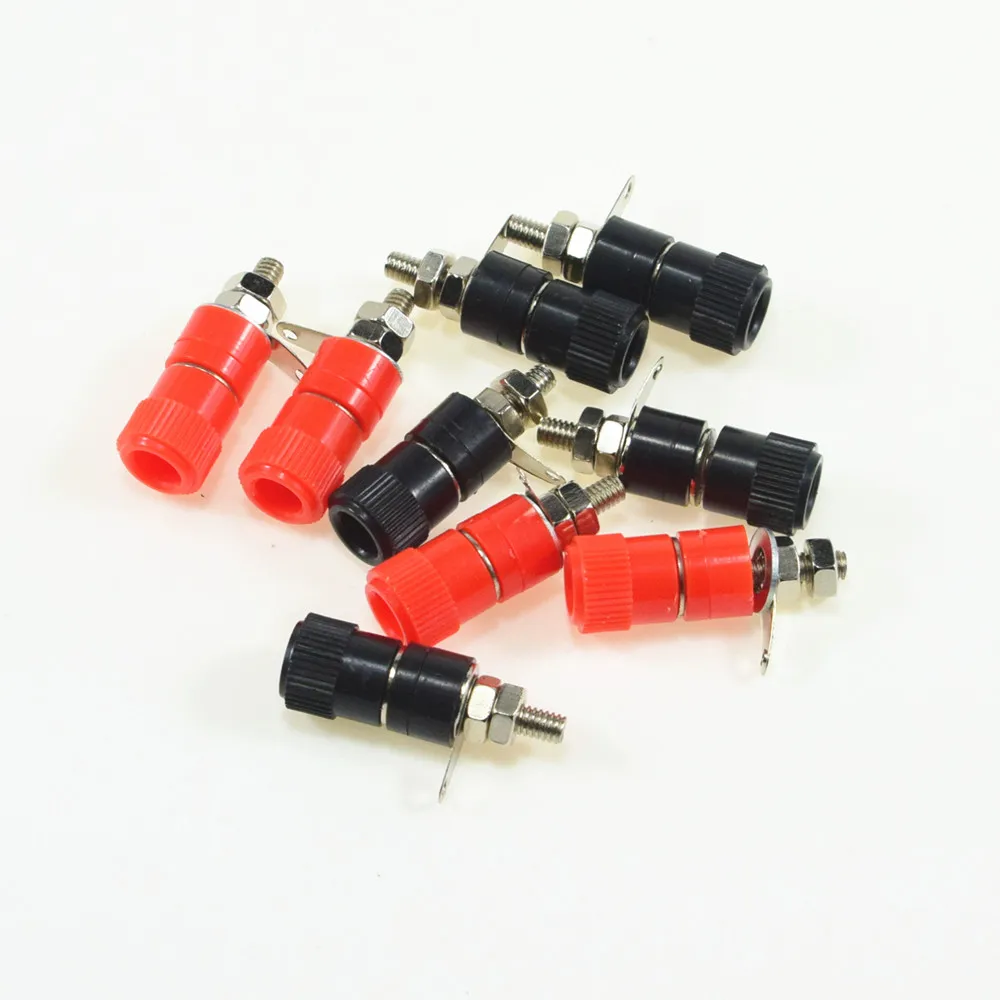 

10pcs 4mm Banana Socket Nickel Plated Binding Post Nut Banana Plug Jack Connector Red Black