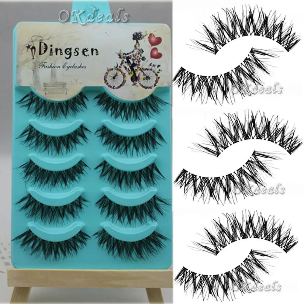 5 Pairs Cosmetic Cross Thick Long Black False Eyelashes Eye Lashes Extension Handmade