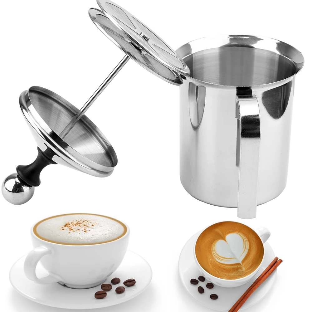 400/800ML Manual Milk Frother Milk Foam Mesh Coffee Foamer Stainless Steel Double Mesh Milk Creamer Kitchen Tools