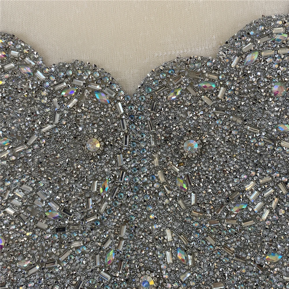 new Gold one side iron on wedding embroidered crystal rhinestone collar necklace appliques with fringe