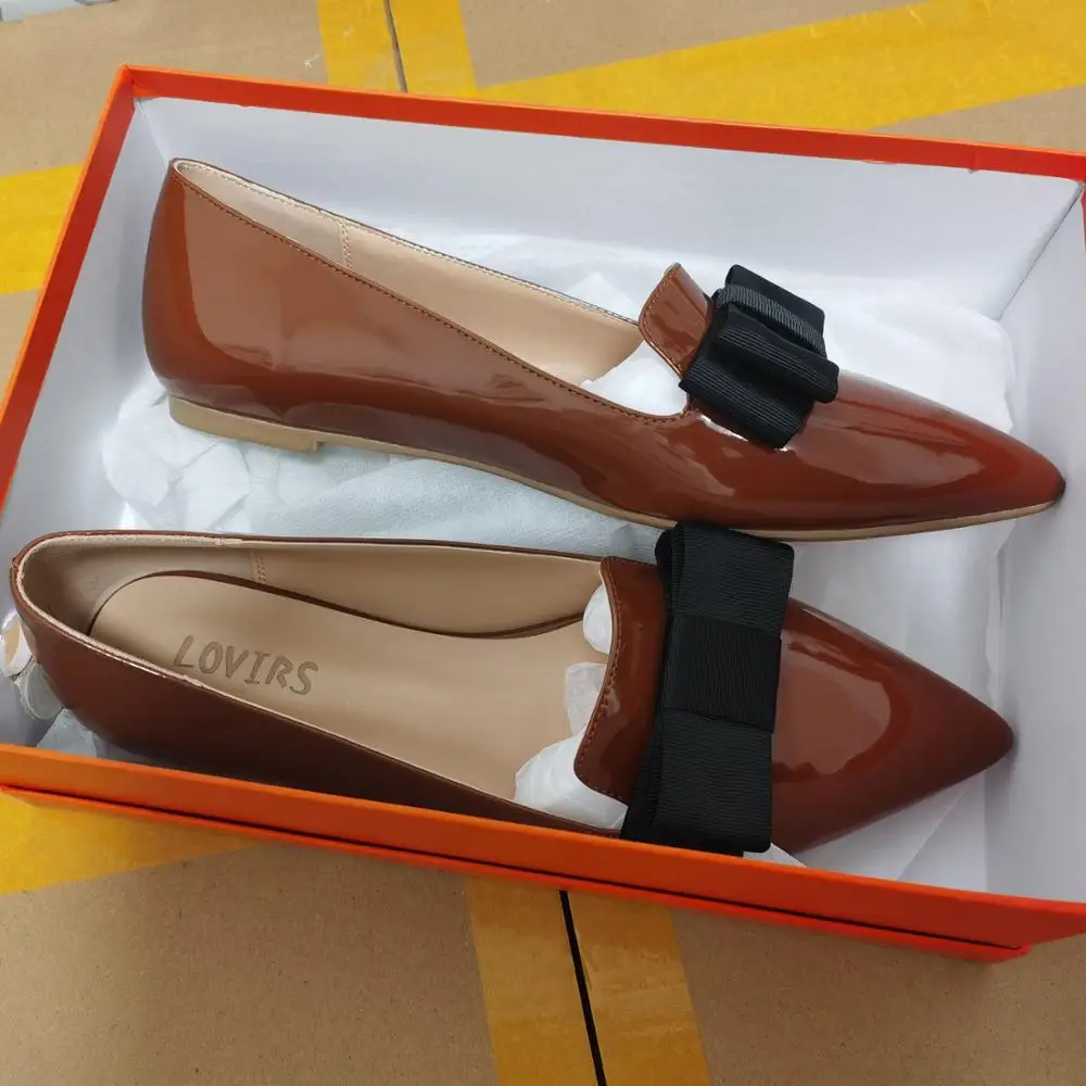 Lovirs Women Shoes Pointed Toe Bowknot Flats Patent Leather Casual Shoes Slip on Drees Flat Leisure Shoes Plus Size US5-15