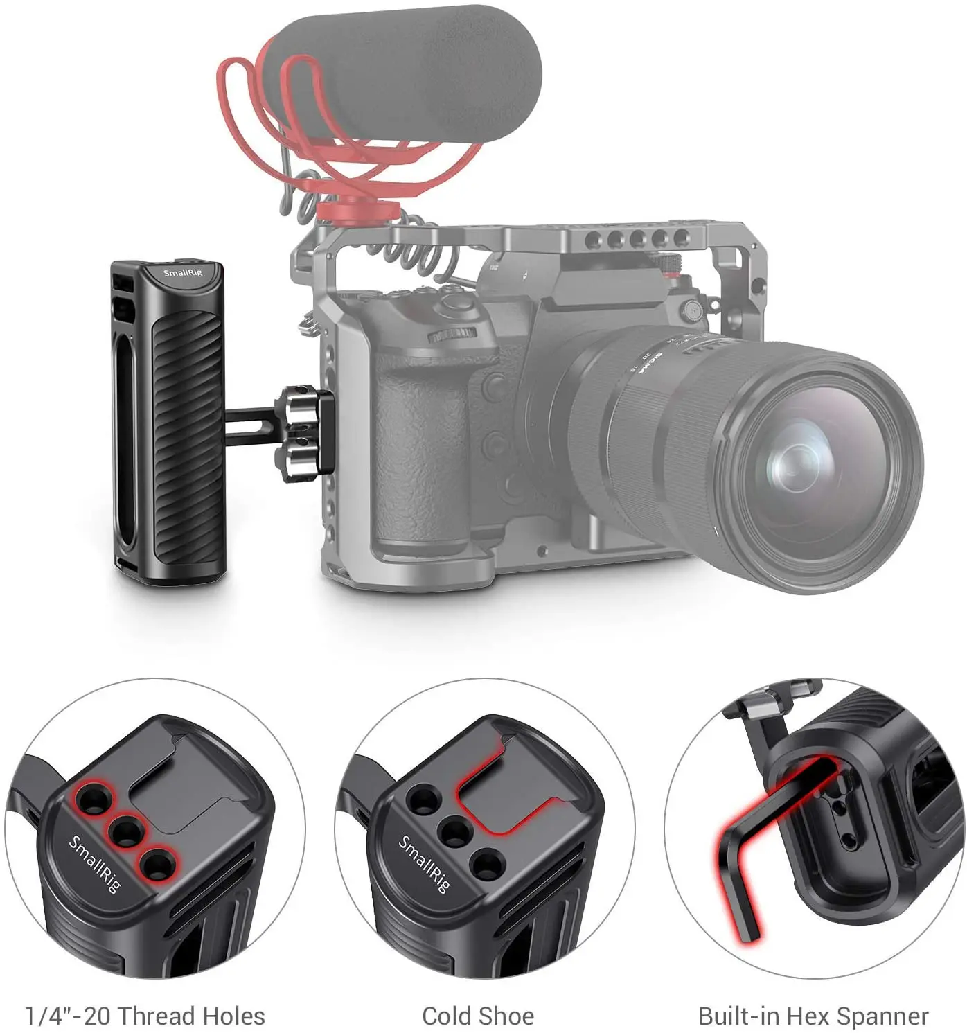 SmallRig алюминиевая универсальная Боковая ручка для камеры с холодным башмаком и отверстиями для резьбы 1/4 дюйма с расстоянием 18 мм сбоку 2425