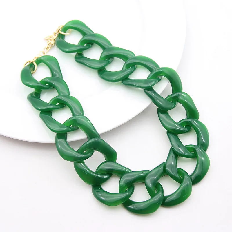 Vintage Long Chain Collar Necklace Big Resin Green Chunky Chain Necklace For Women Fashion Necklaces Jewelry Pendants Bijoux