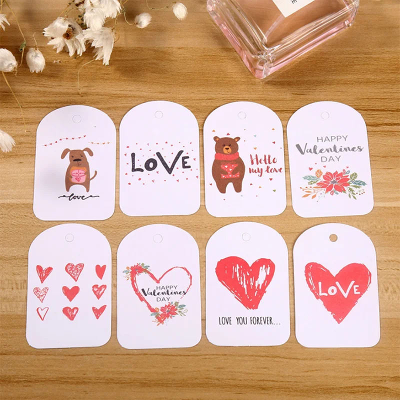 50PCS Love Flower Heart Bear Kraft Paper Tags DIY Birthday Wedding Christmas Package Decorations Valentines Day Gifts Box Decor