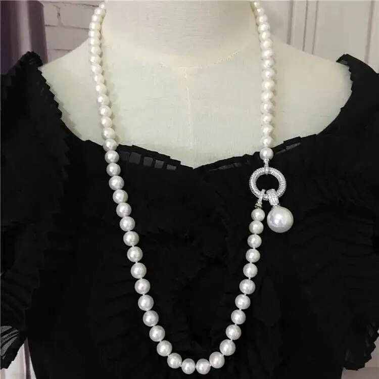 

gorgeous 9-12mm south sea round white pearl necklace 24inch 925s