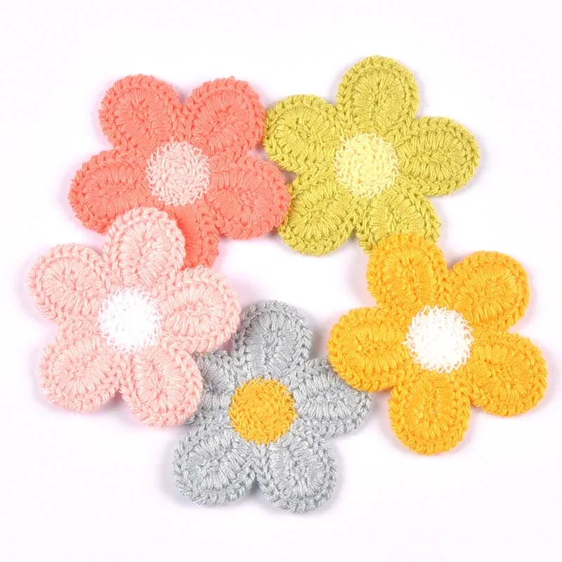 5Pcs/lot Five-Petaled flowers Appliques for DIY Hat Clothes Sewing Supplies Headwear Decor Stick-on Patches 59mm