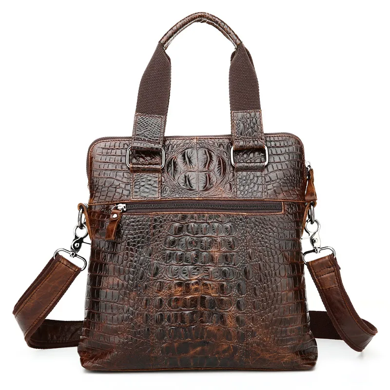 Sac à main crocodile en cuir véritable pour homme, sac messager de voyage vertical, étui à bombes pour homme, fourre-tout en papier A4 initié, mode