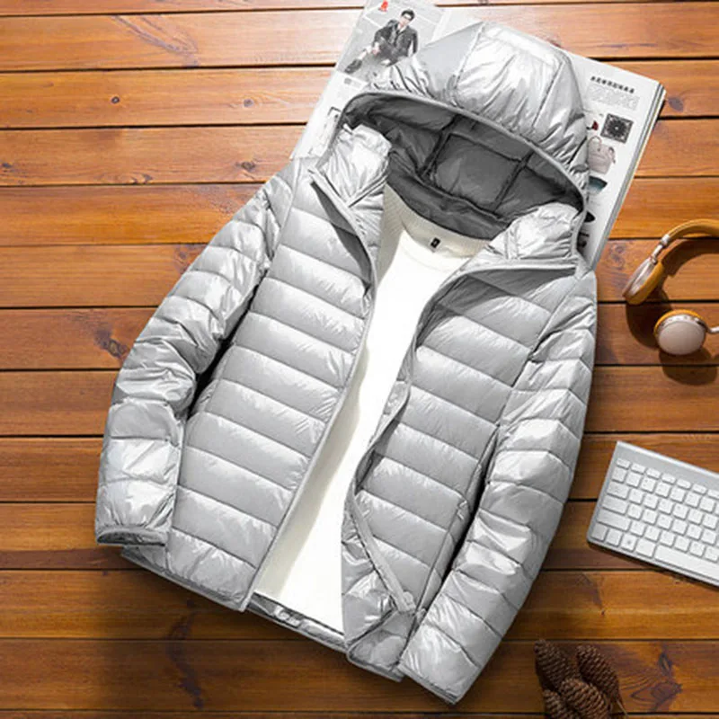 2024 Men Hooded ultraLight White Duck Down Jacket Warm Jacket Line Portable Package men pack jacket