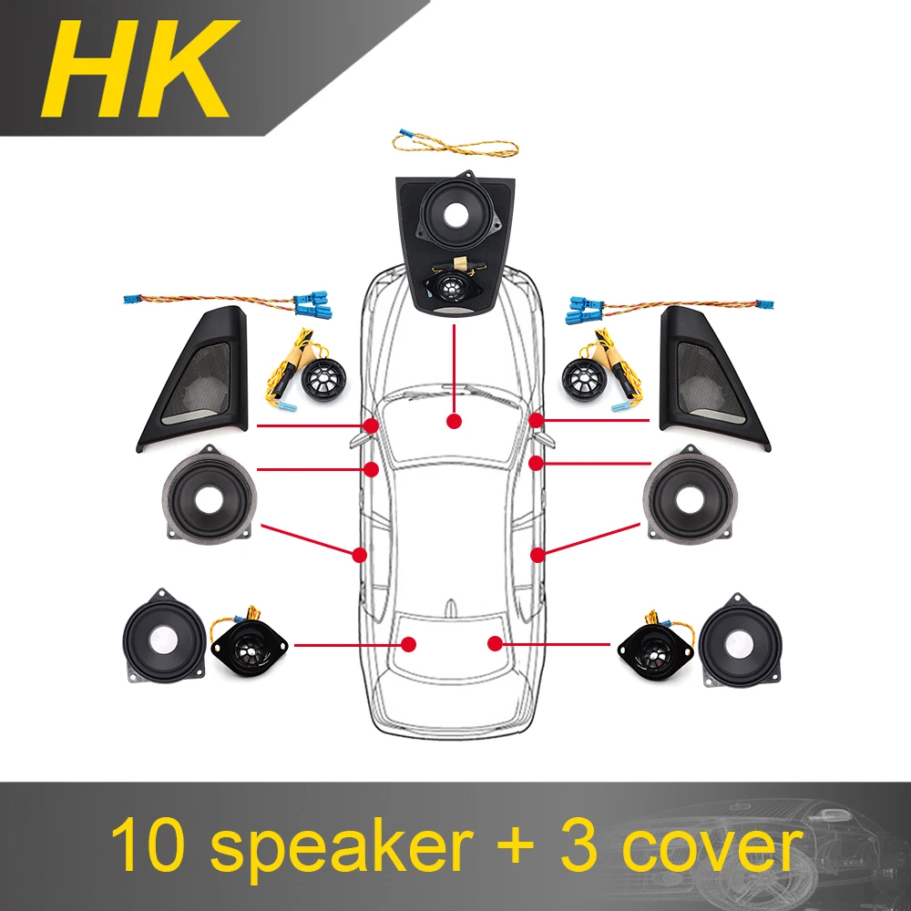 MLNCOU Horn für BMW F10 F11 5er Serie Hochwertiger Lautsprecher Audio-Abdeckung Leistungsverstärker Bass-Hochtöner Mitteltöner Subwoofer Lautsprecher-Kit 10