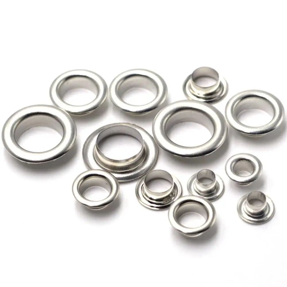 100sets Brass Material Silver Color 4mm 5mm 6mm 7mm 8mm 10mm Grommet Eyelet With Washer Fit Leather Craft Shoes Belt Wholesale