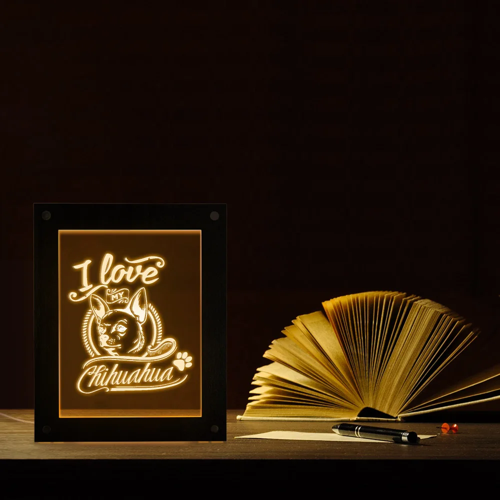 I Love My Chihuahua Doggie Lighting Text Photo Frame Mood Light Gift For Chihuahua Lover Puppy LED Acrylic Sleepy Table Lamp