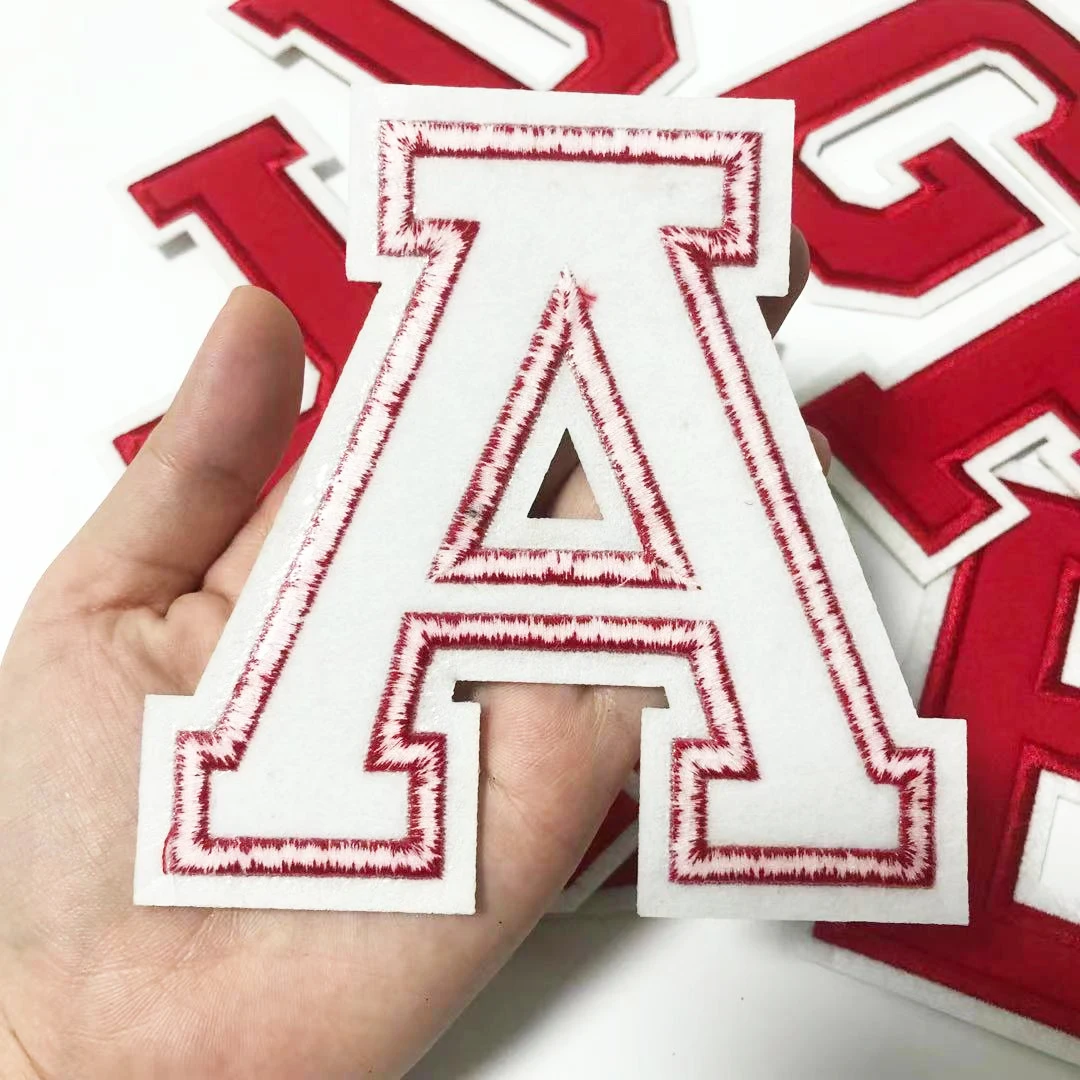 Large Red Letters Alphabet Embroidered Iron On Patches For Clothing Jacket Sew On Accessories DIY Name Patch Applique