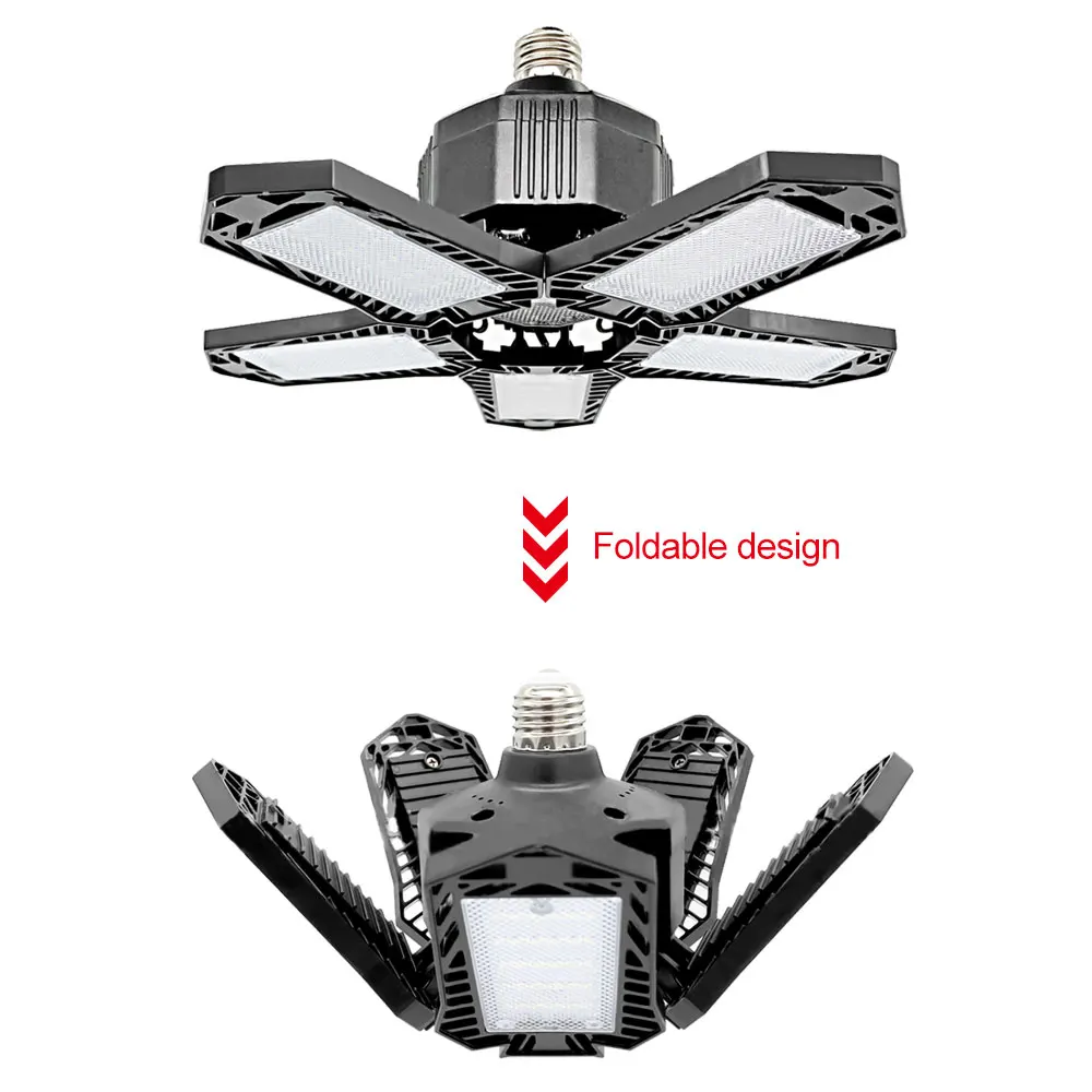 Imagem -03 - Conduziu a Luz da Garagem de Cinco Folhas Dobrável Deformação da Lâmpada do Teto da Garagem Porão ao ar Livre Indoor Deformação Alta Baía Luz 80w 100w