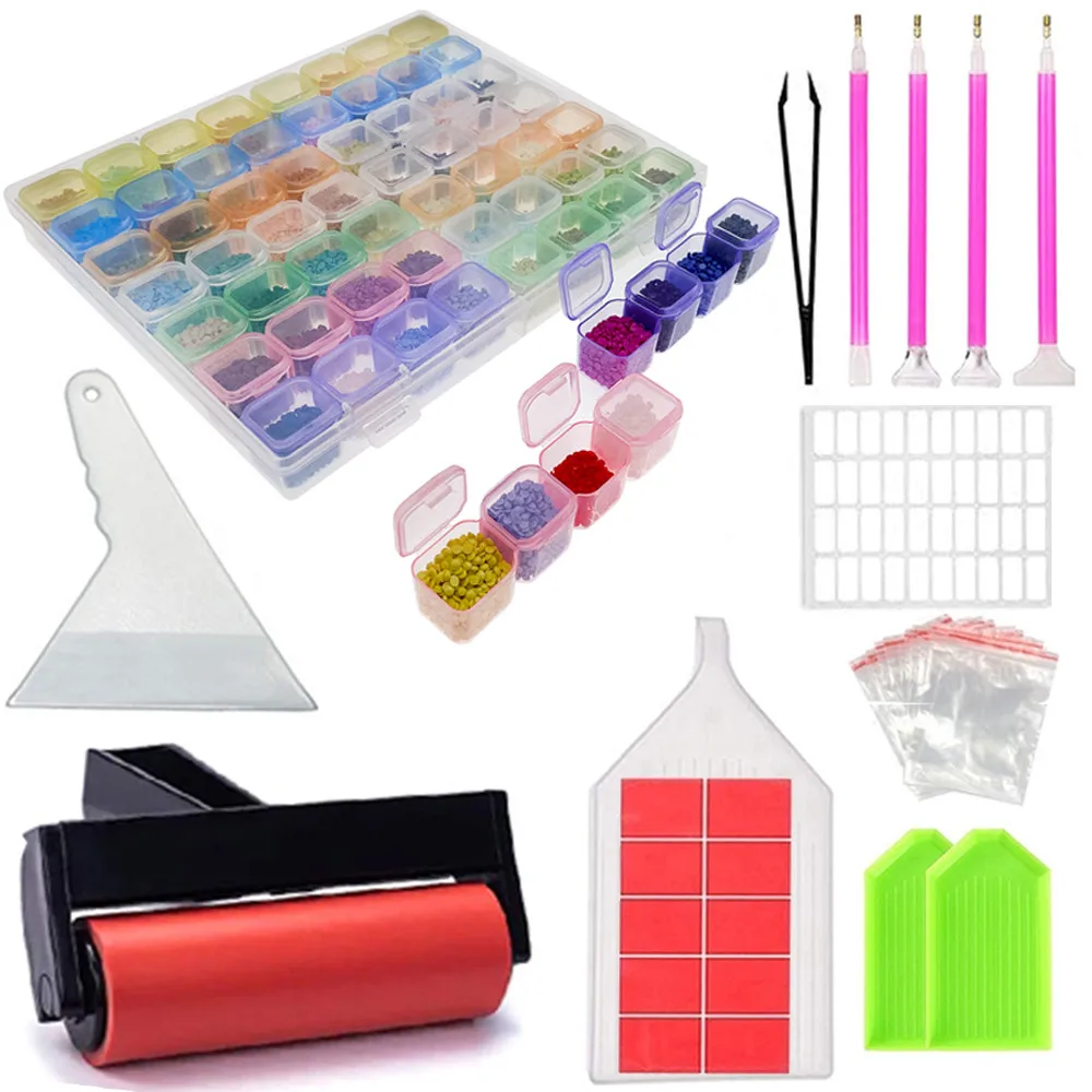 5D Diamond Painting Accessories Set with Diamond Mosaic Storage Box Container 28/56 Grids for Diamond Embroidery