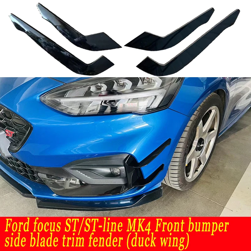 Car Bumper Lip Fin Splitter Spoiler Canard Front bumper side blade trim fender (canard wing) for Ford focus St/st-line MK4 18-21