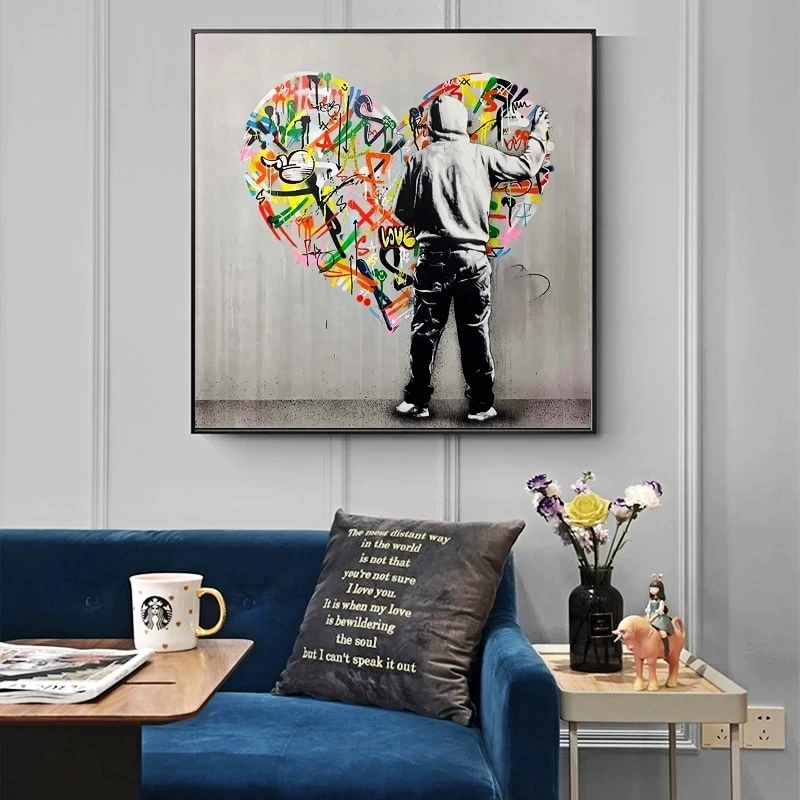 

Graffiti Art of Guy Behind The Love Canvas Paintings on The Wall Art Posters and Prints Modern Street Art Pictures Home Cuadros