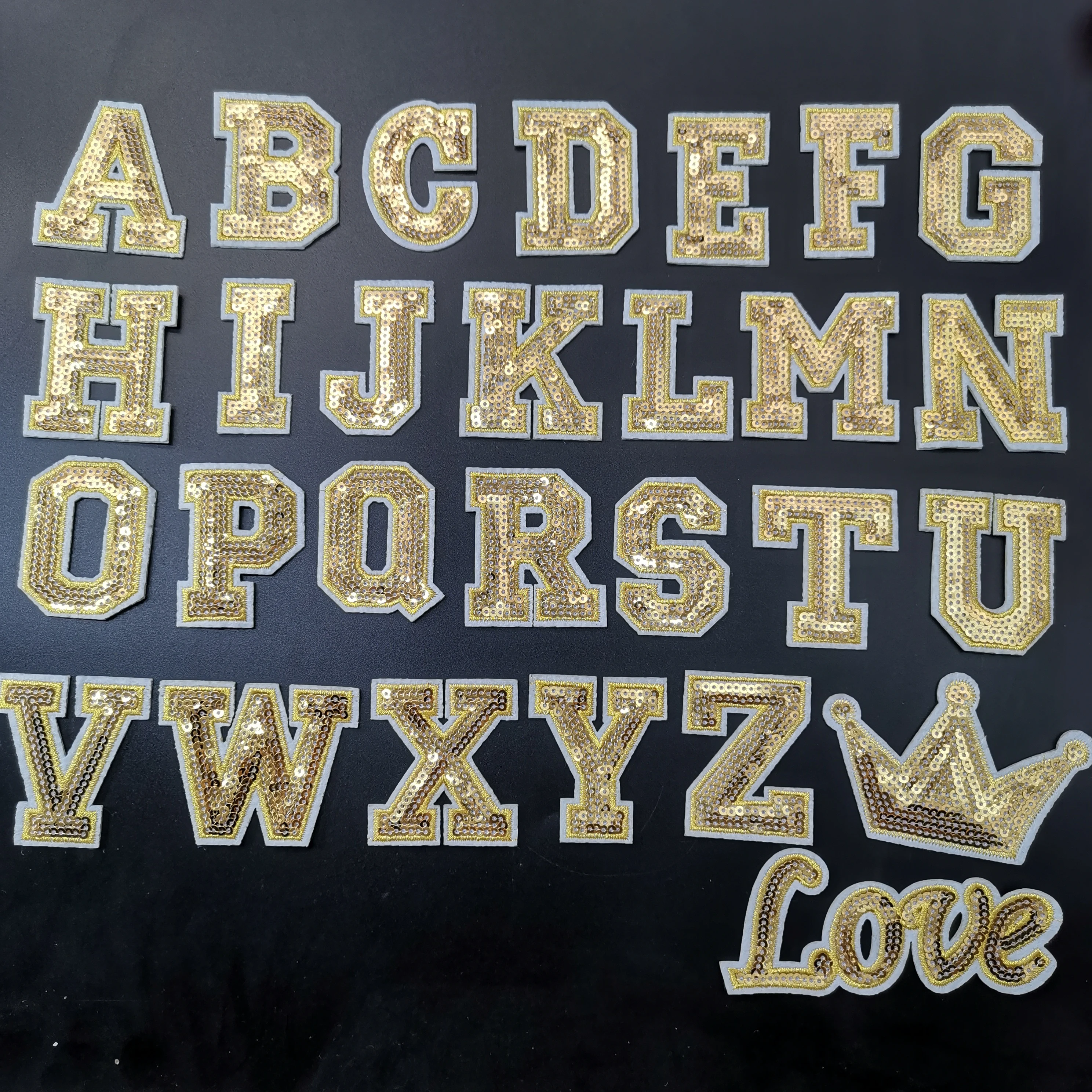 1pcs New Gold Sequins Letter Alphabet Patch For Clothes Iron On Garment Accessories Embroidered Applique Decoration Repair Patch