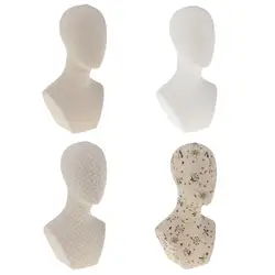 Canvas Block Cork Head Model, Hair Wig Hairpiece Making Display Stand, Mannequin Manikin Head with Shoulder Bust