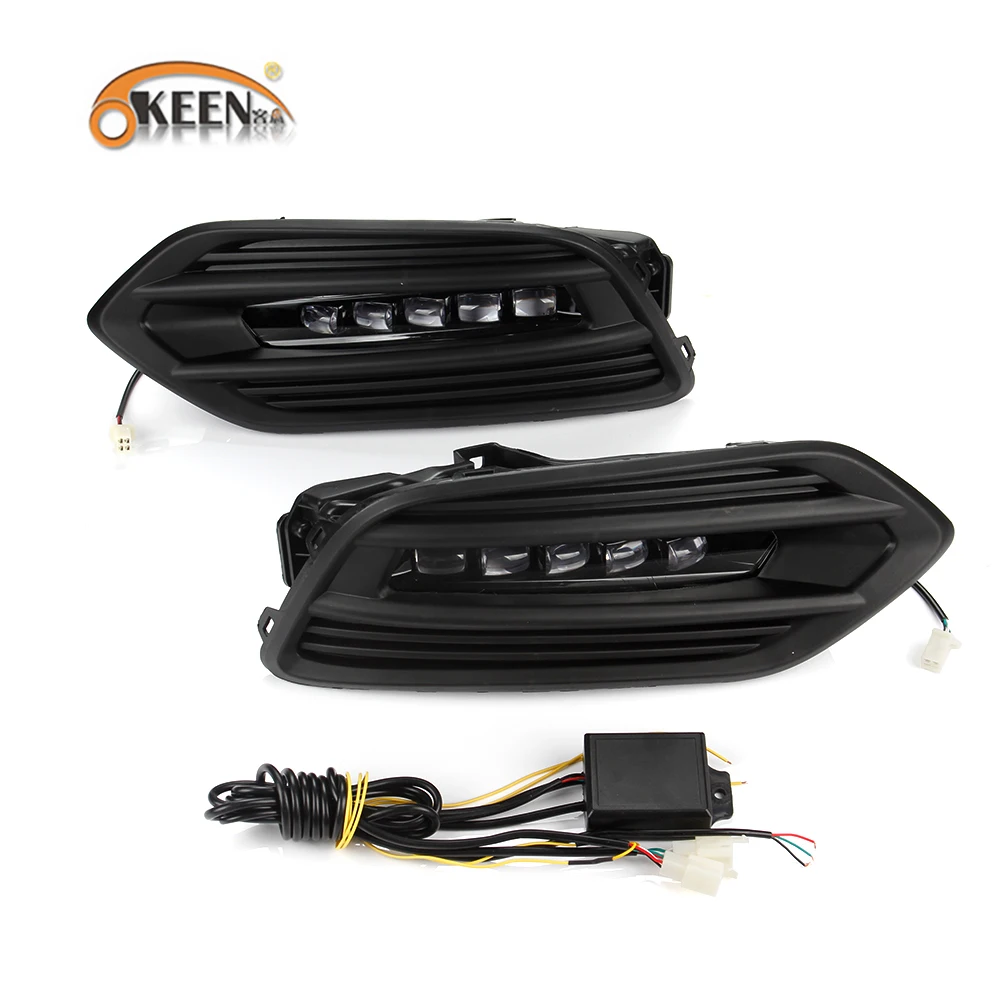 OKEEN  2pcs Car LED Daytime Running Lights For Honda HR-V Vezel 2018 2019 2020 Daylights White White Turn Signal Light Fog Lamps