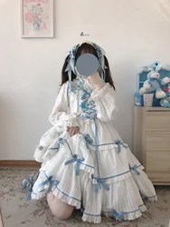 Princess Tea Party Sweet Girl Lolita Dress Kawaii Girl Vintage Ribbon Lace Bowknot Cake Sweet Strap Dress Cosplay Cos Loli