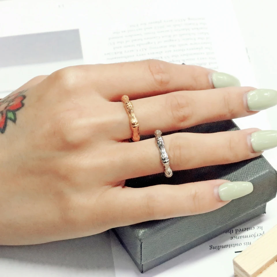 High Quality 2022 Stainless Steel Ring Minimalist Gold Bamboo Joint Metal Finger Ring Bagues Pour Femme Accessories Office Gift