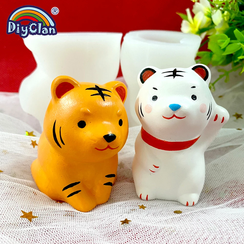 2022 nowy rok śliczny tygrys silikonowe formy DIY czekoladowe narzędzie do ciasta kremówka żywica gipsowa forma do robienia świec do dekoracji ozdób