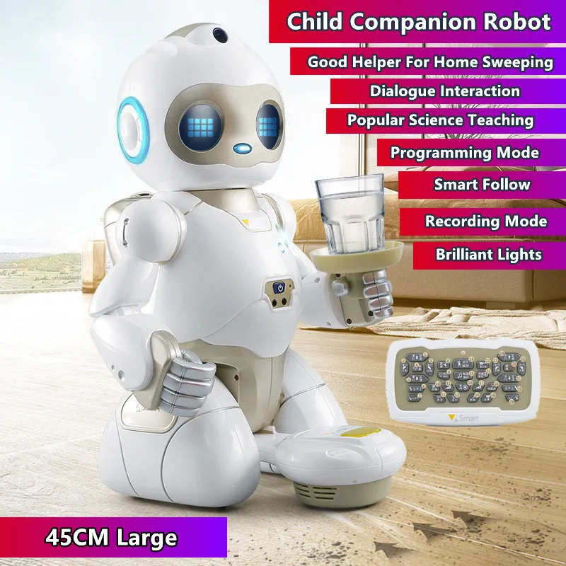 45CM Home Sweeper Robot RC Robot Dialogue Learning Interactive Intelligent Follow Brilliant Lighting Recording Mode Electric Toy